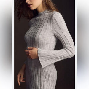 ANTHROPOLOGIE NEW long sleeve A-line sweater dress ribbed knit grey size large
